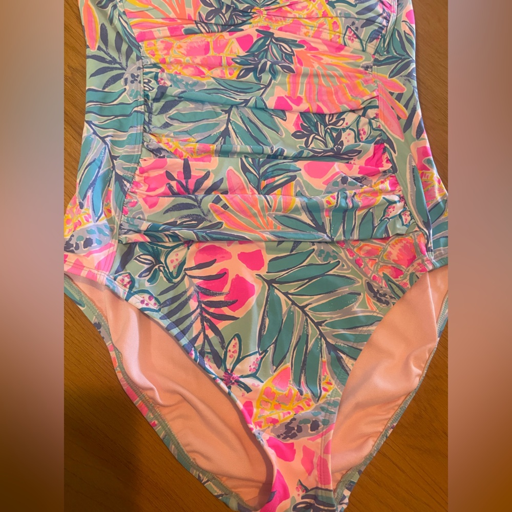 Lilly Pulitzer Tropical Floral One-Piece Swimsuit in Teal & Pink - Picture 3 of 6